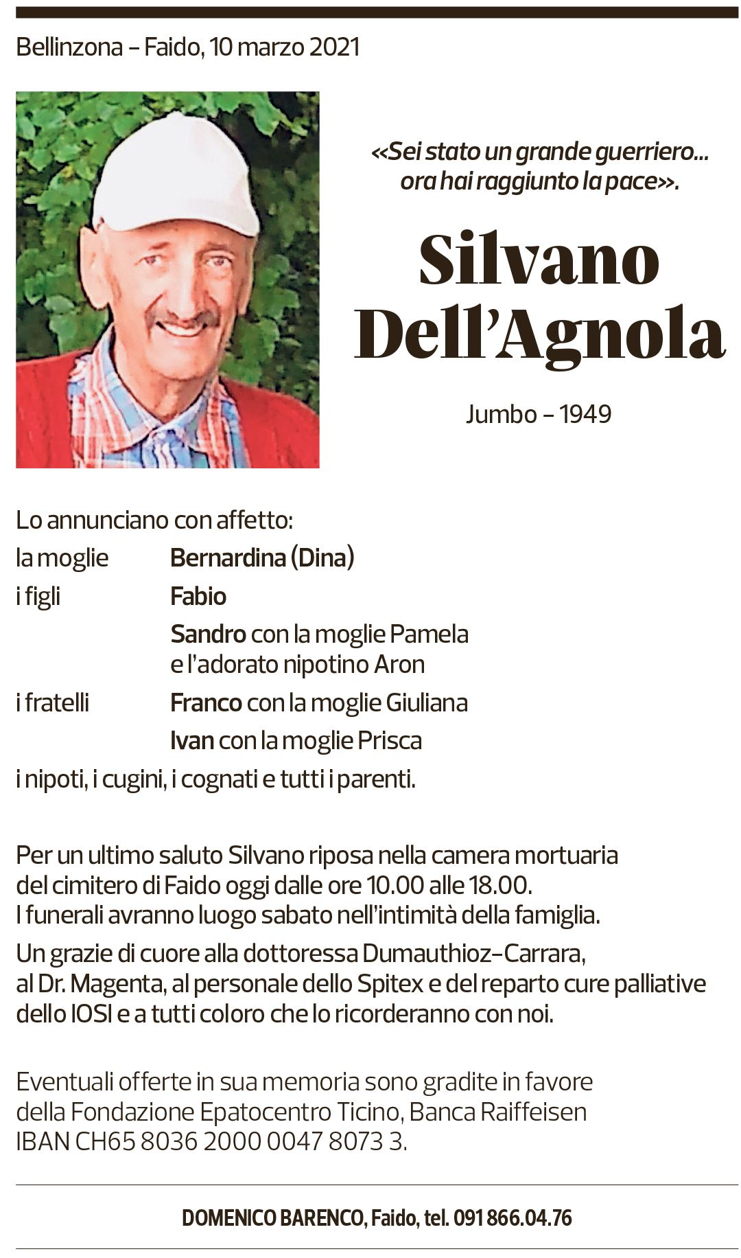 Annuncio funebre Silvano Dell'agnola