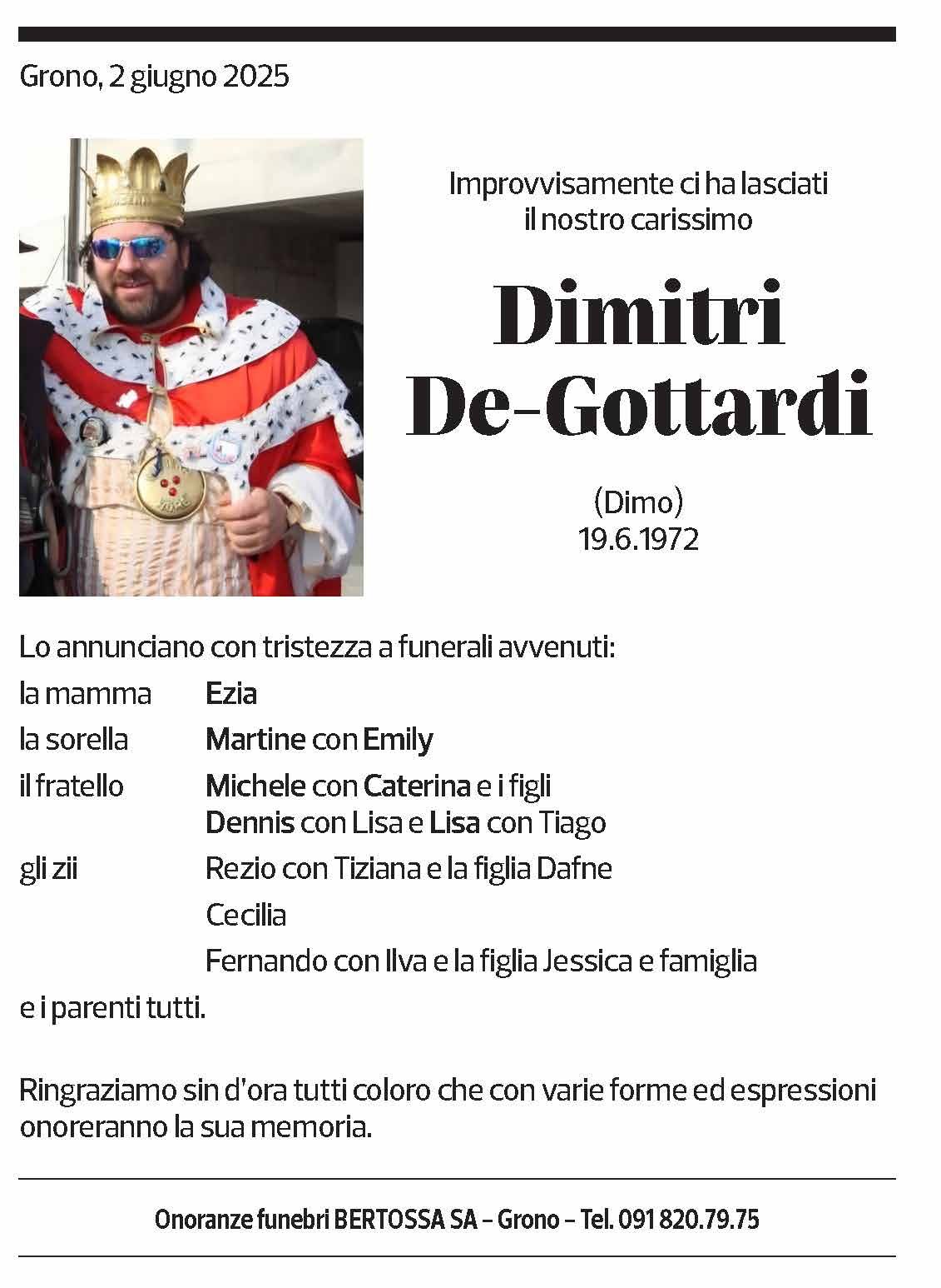 Annuncio funebre Dimitri De-gottardi