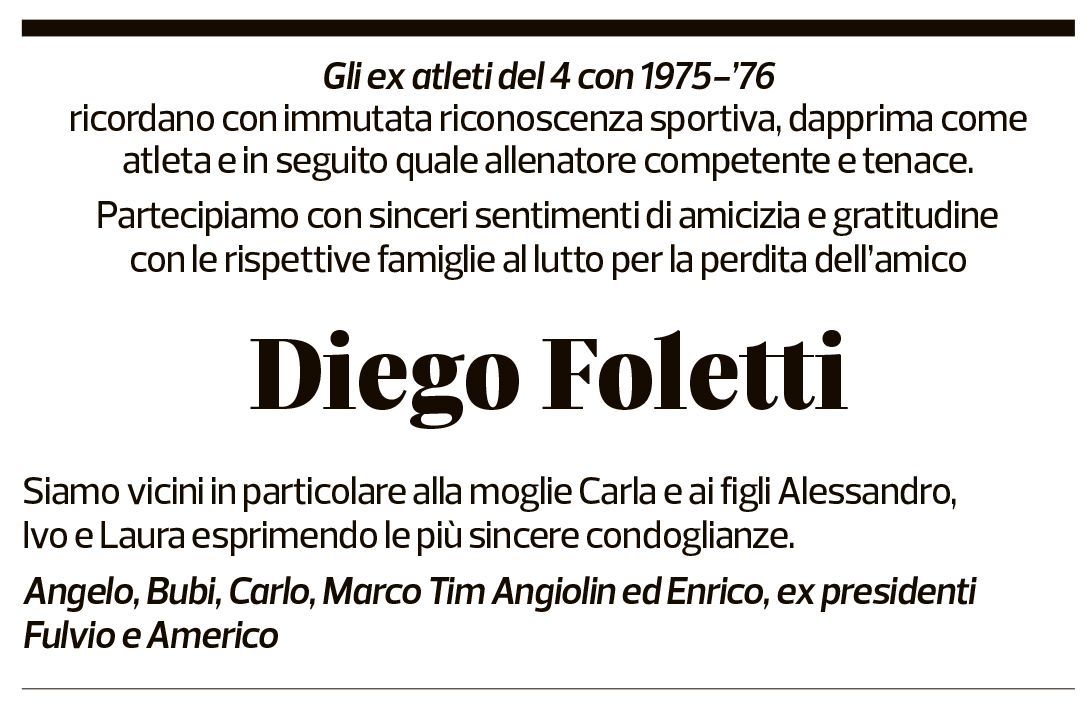Annuncio funebre Diego Foletti