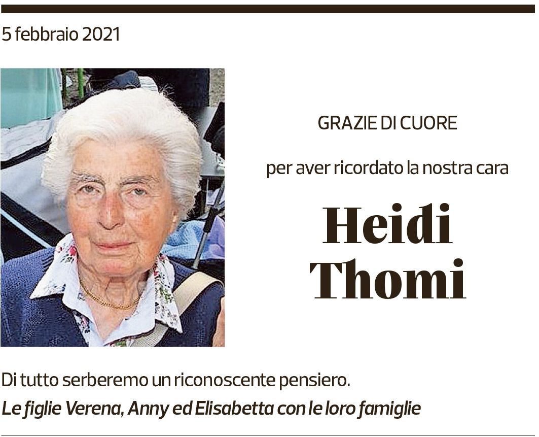 Annuncio funebre Heidi Thomi