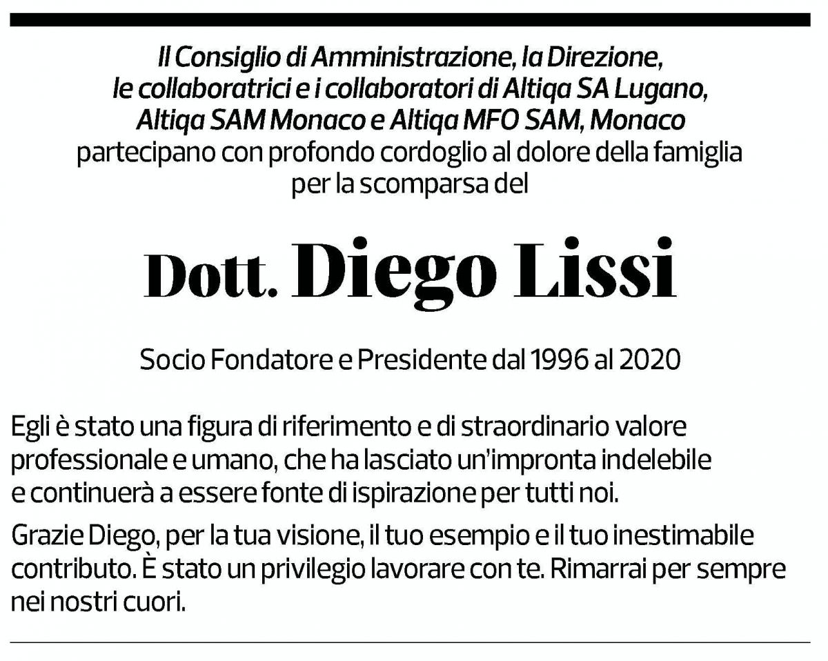 Annuncio funebre Diego Lissi