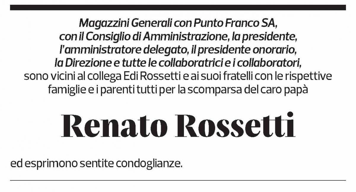 Annuncio funebre Renato Rossetti