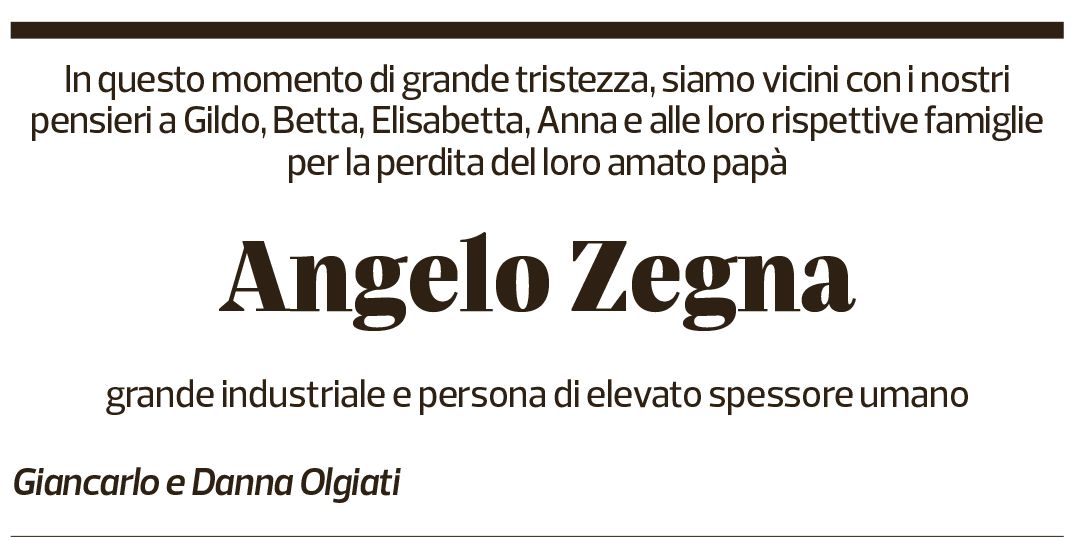 Annuncio funebre Angelo Zegna