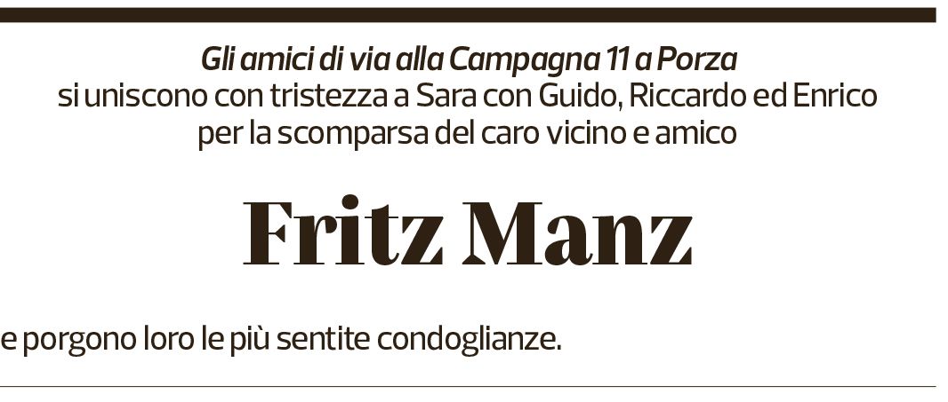 Annuncio funebre Fritz Manz