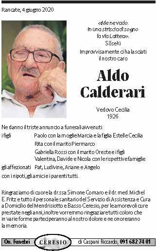 Annuncio funebre Aldo Calderari