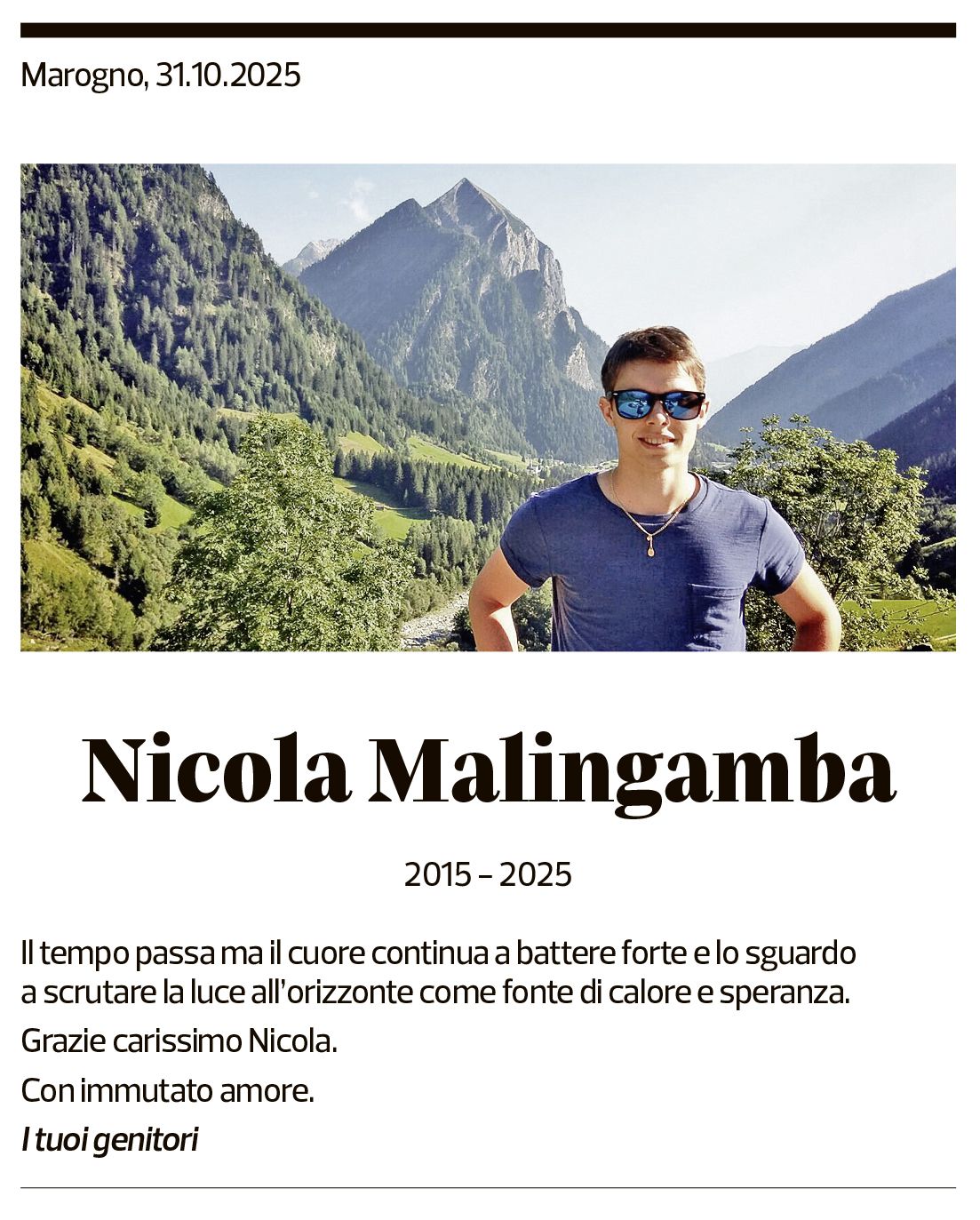 Annuncio funebre Nicola Malingamba