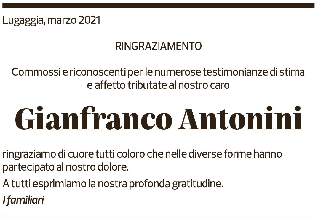 Annuncio funebre Gianfranco Antonini