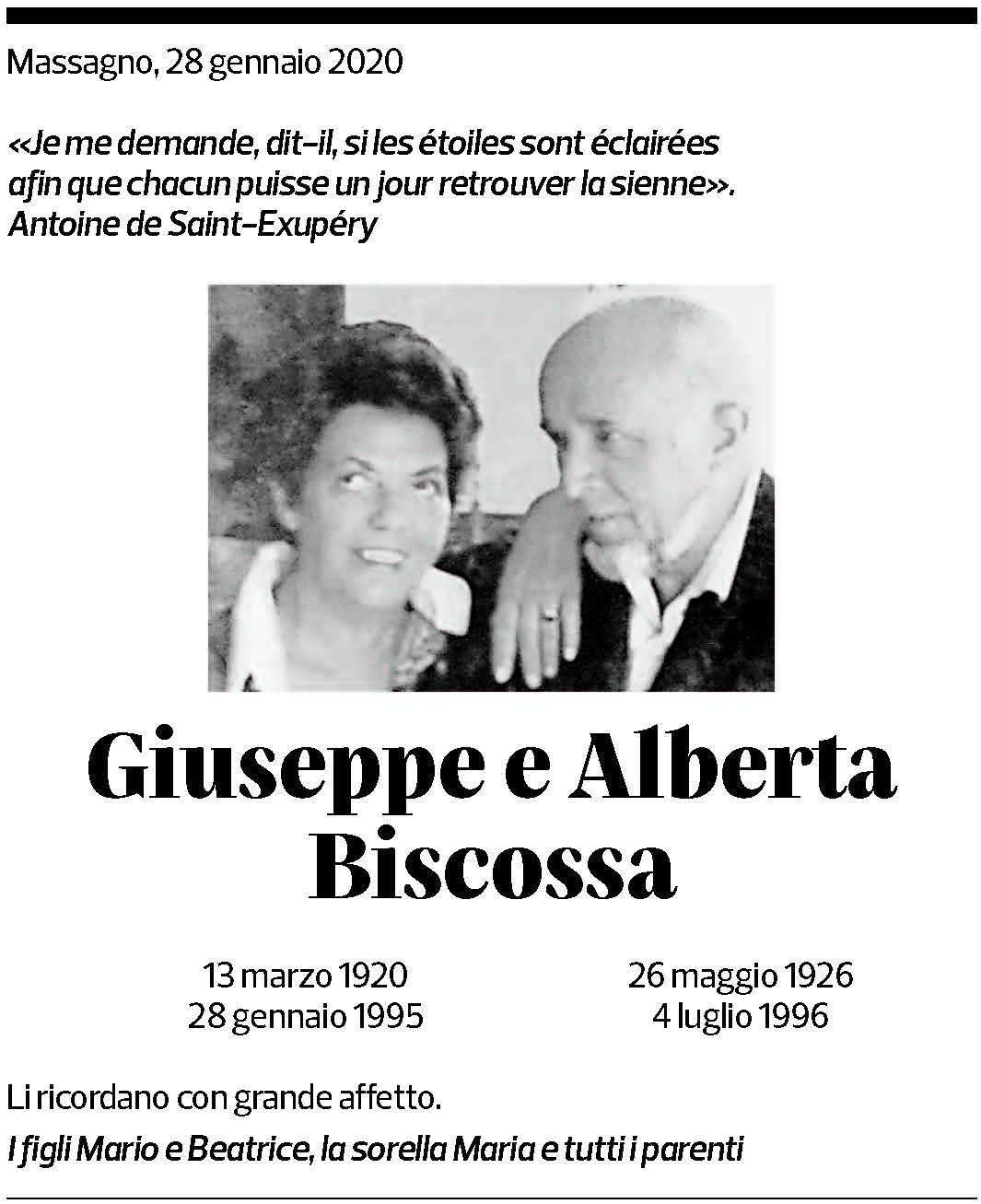 Annuncio funebre Giuseppe E Alberta Biscossa