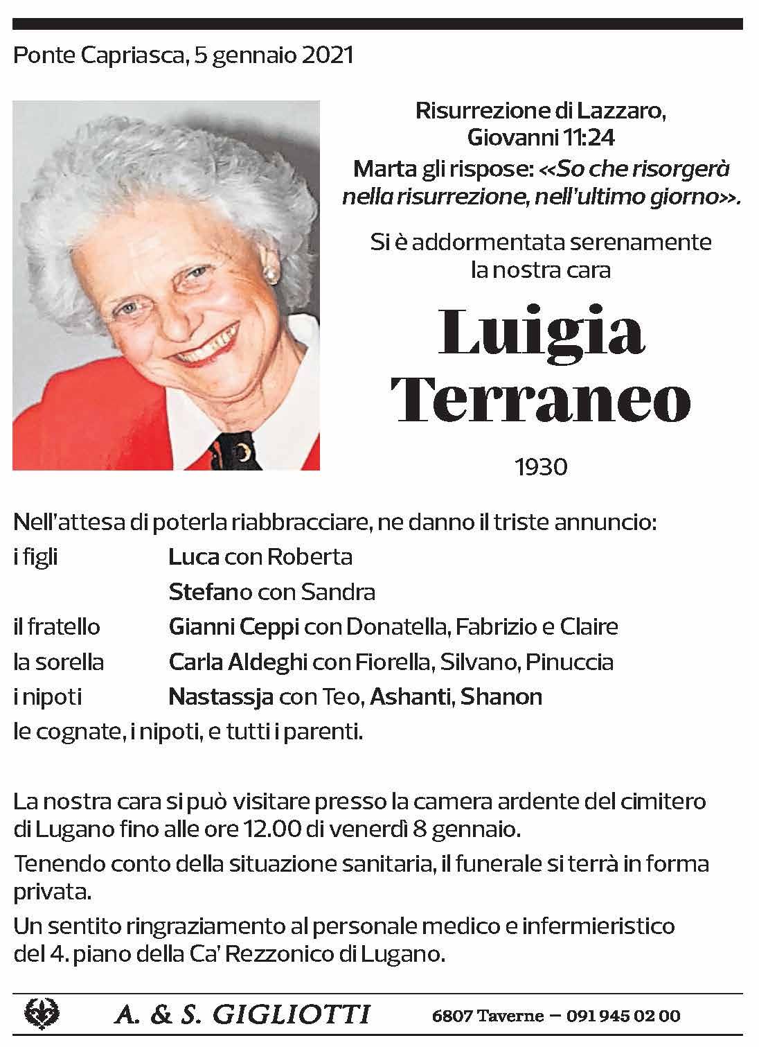 Annuncio funebre Luigia Terraneo