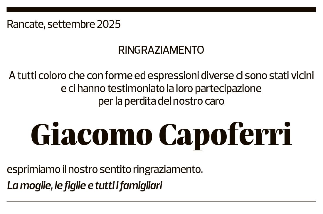 Annuncio funebre Giacomo Capoferri