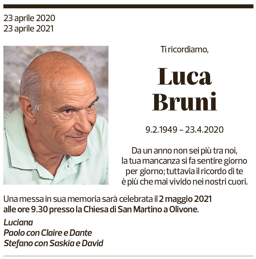 Annuncio funebre Luca Bruni