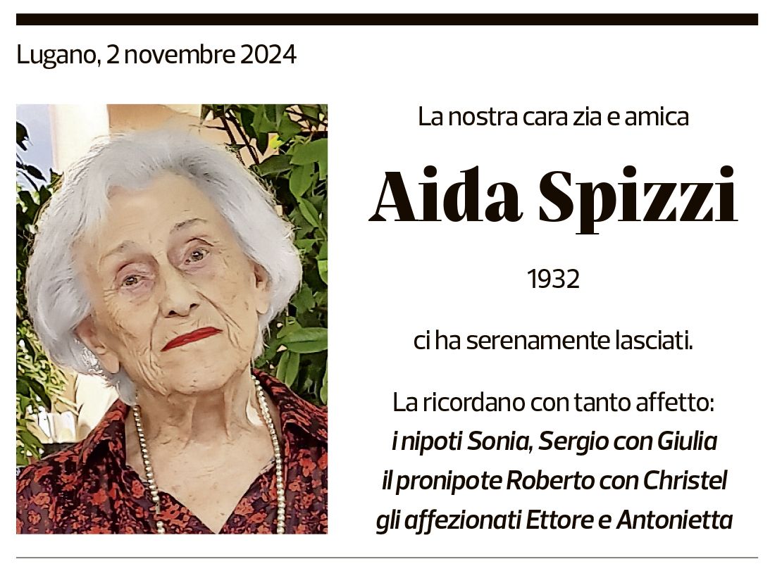 Annuncio funebre Aida Spizzi