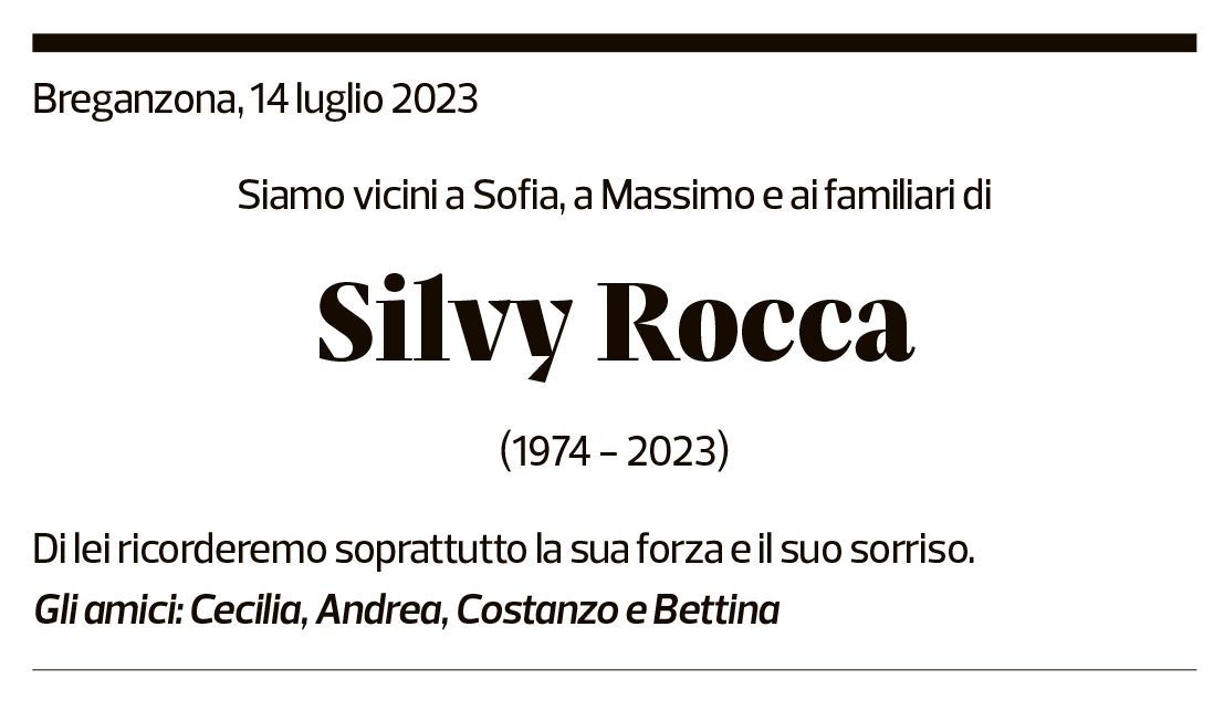 Annuncio funebre Silvy Rocca