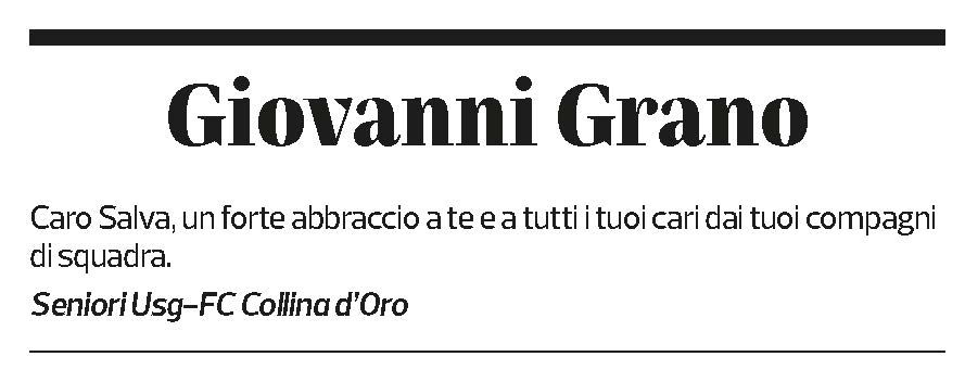 Annuncio funebre Giovanni Grano