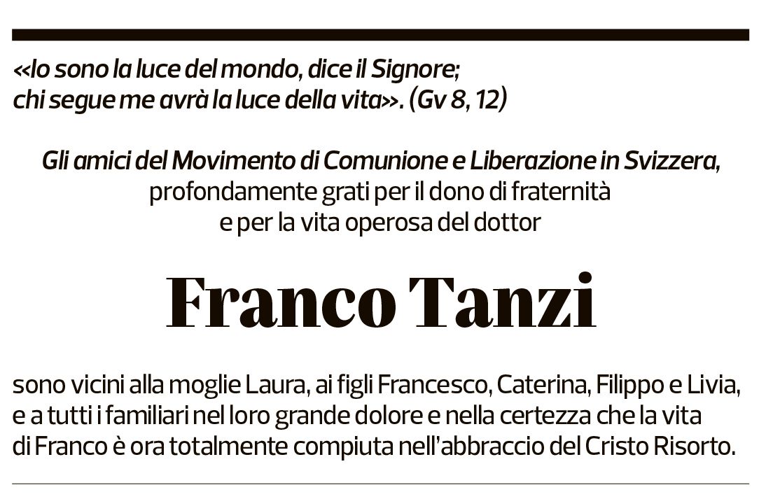 Annuncio funebre Franco Tanzi