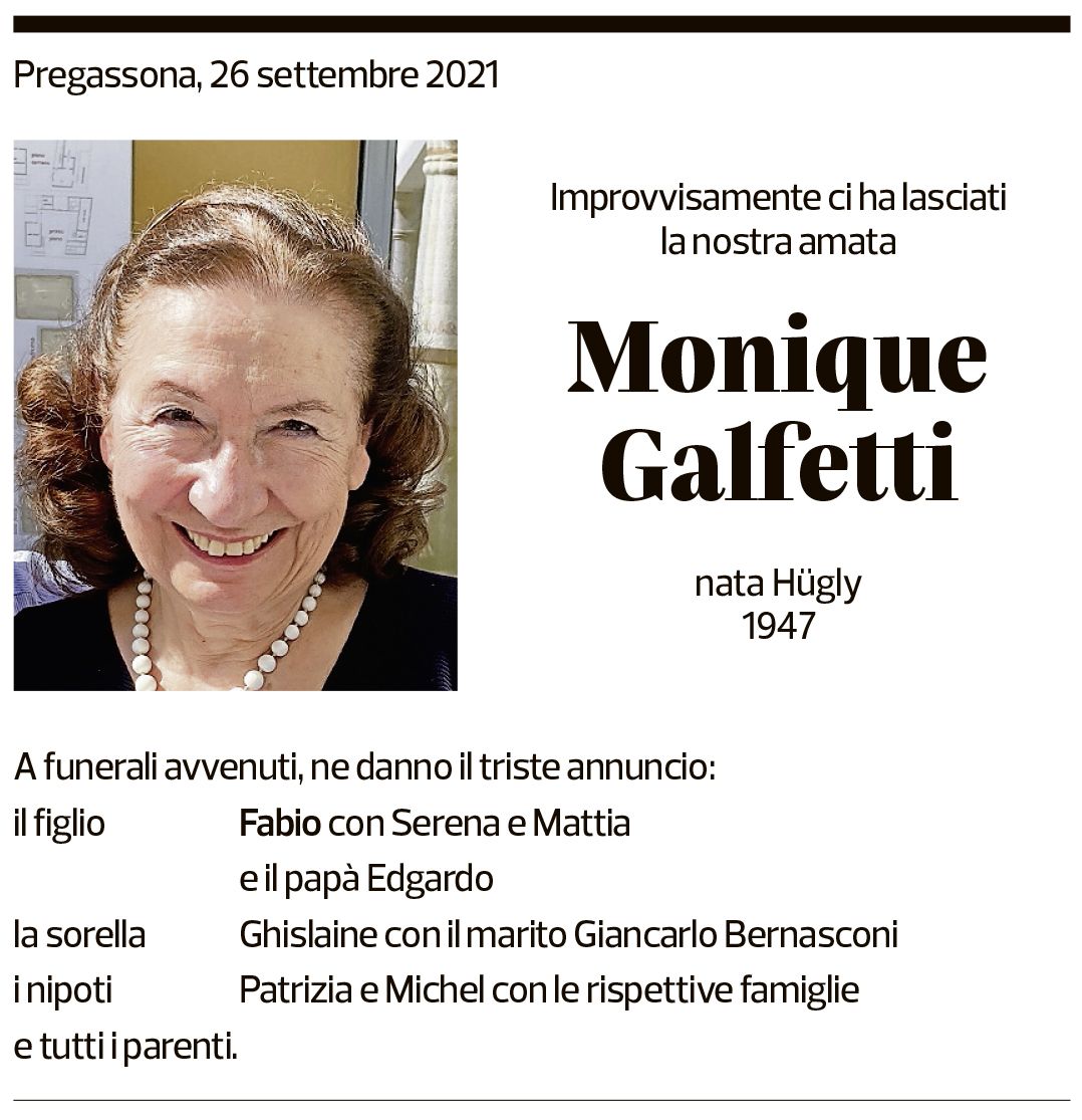 Annuncio funebre Monique Galfetti