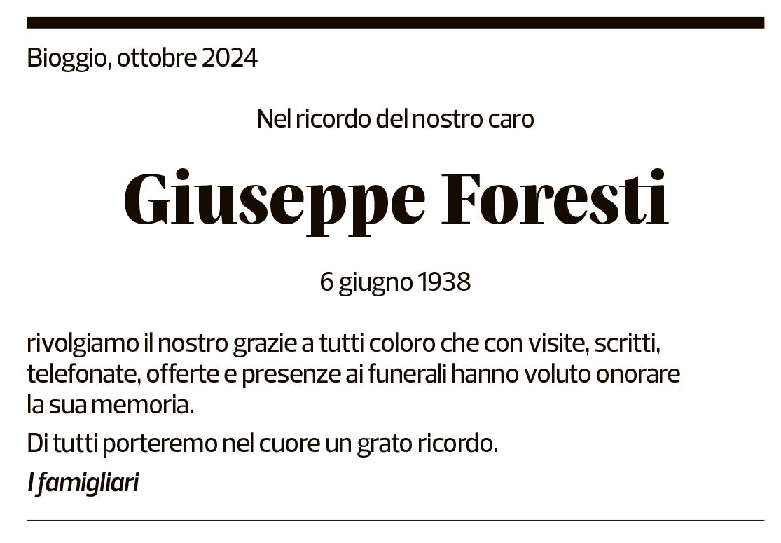 Annuncio funebre Giuseppe Foresti