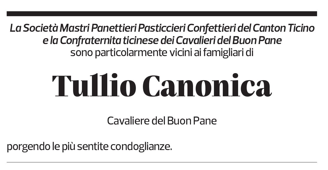 Annuncio funebre Tullio Canonica