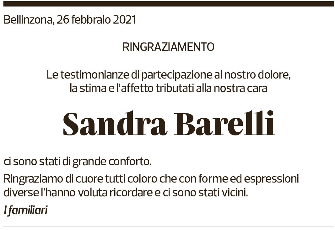 Annuncio funebre Sandra Barelli