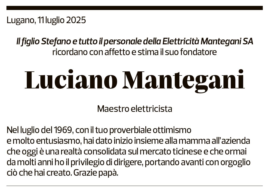 Annuncio funebre Luciano Mantegani