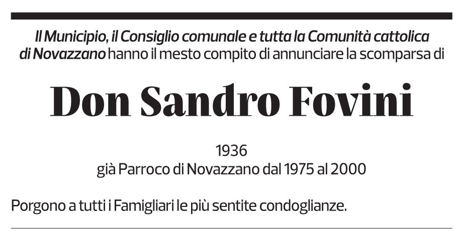 Annuncio funebre Sandro Fovini