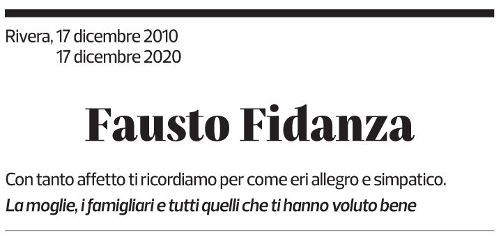 Annuncio funebre Fausto Fidanza