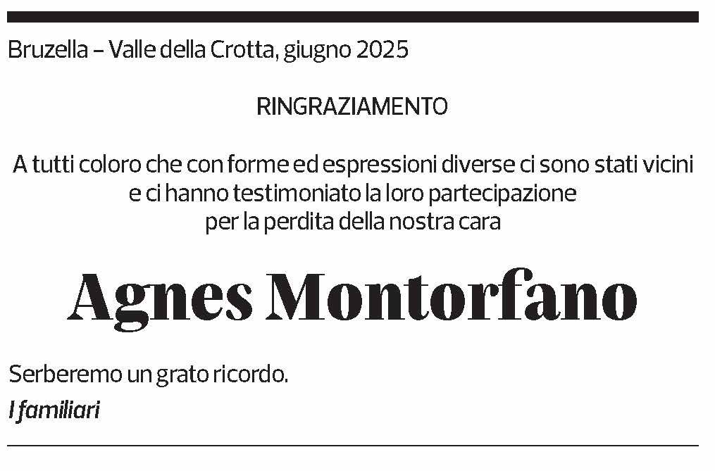 Annuncio funebre Agnes Montorfano