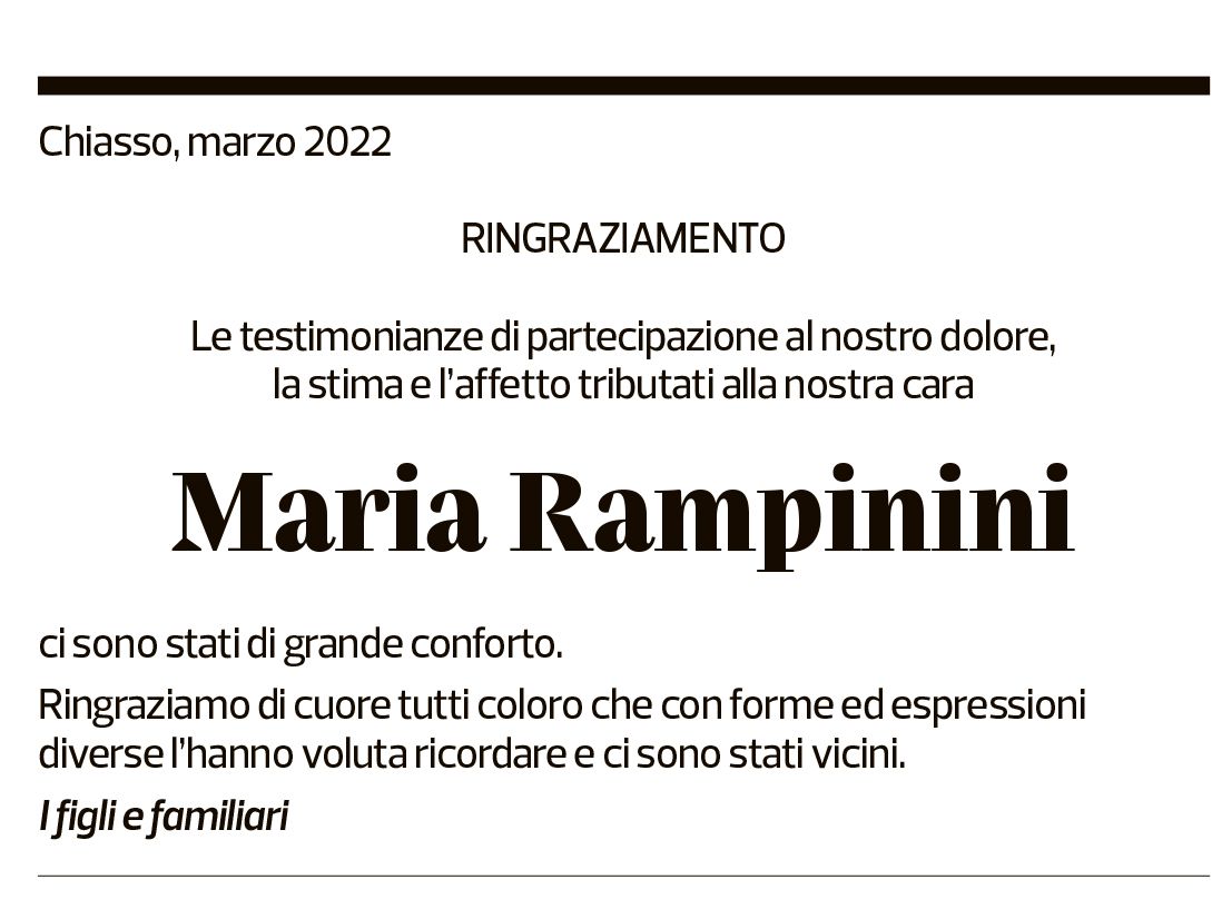 Annuncio funebre Maria Rampinini