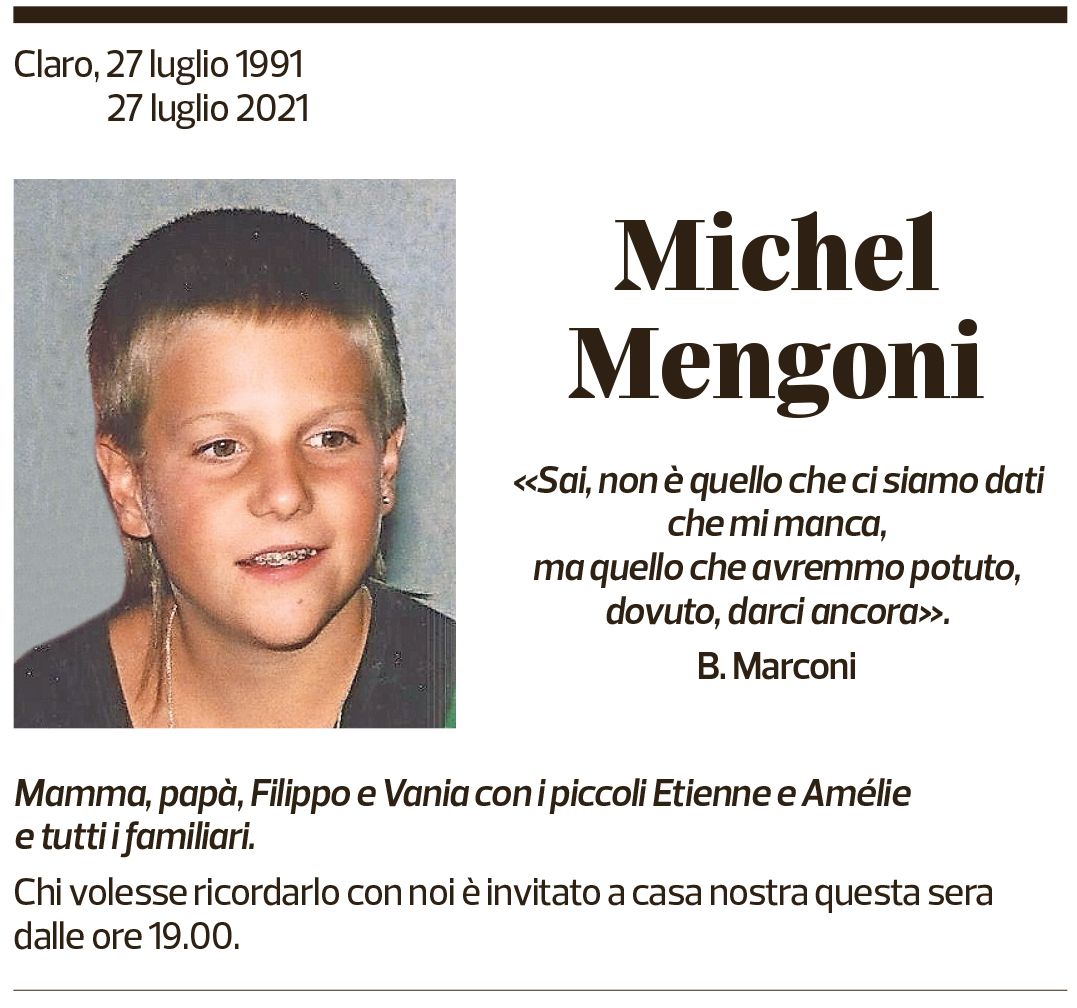 Annuncio funebre Michel Mengoni