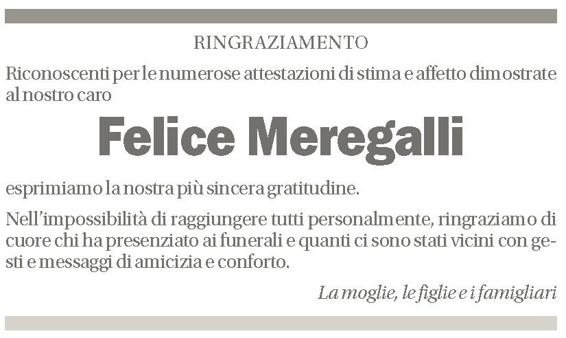 Annuncio funebre Felice Meregalli