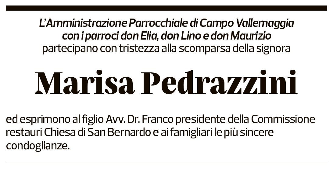 Annuncio funebre Marisa Pedrazzini