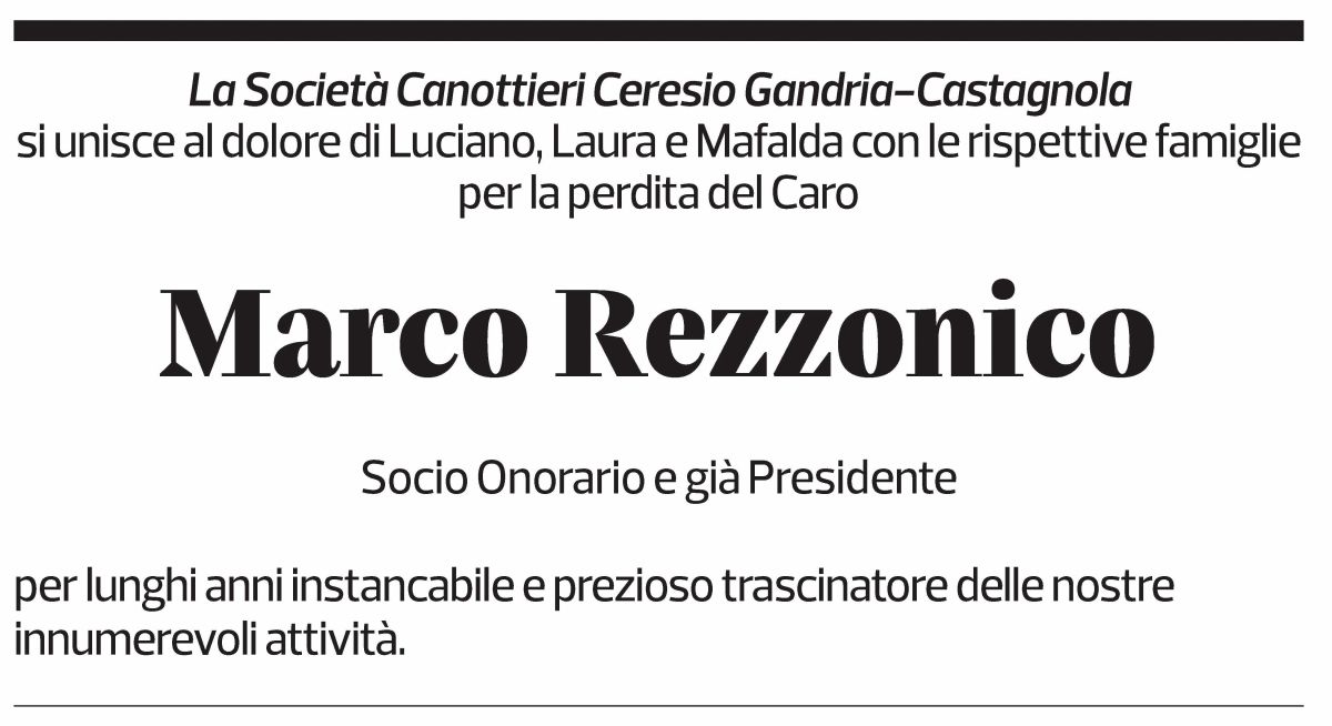 Annuncio funebre Marco Rezzonico