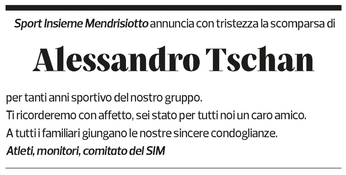 Annuncio funebre Alessandro Tschan