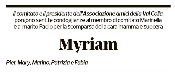 Annuncio funebre Myriam Berini