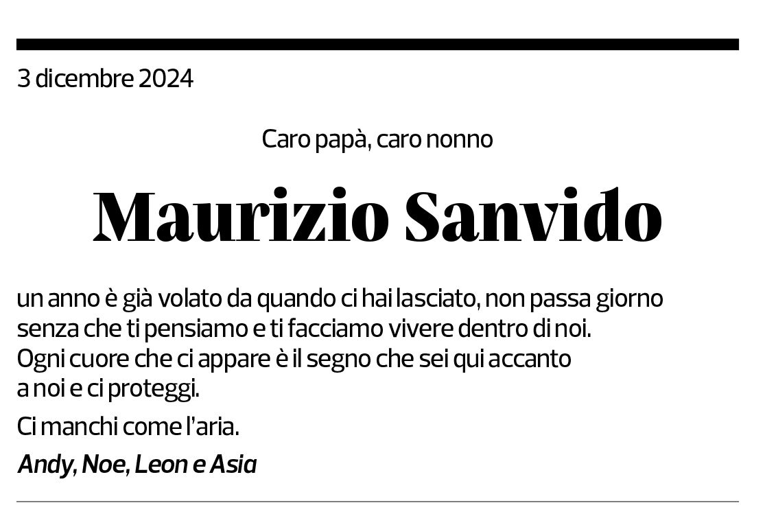 Annuncio funebre Maurizio Sanvido