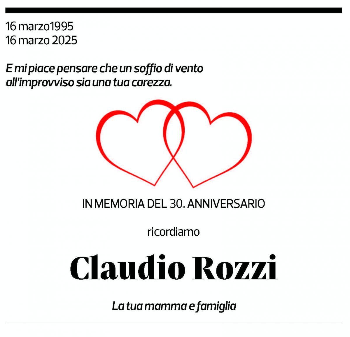 Annuncio funebre Claudio Rozzi