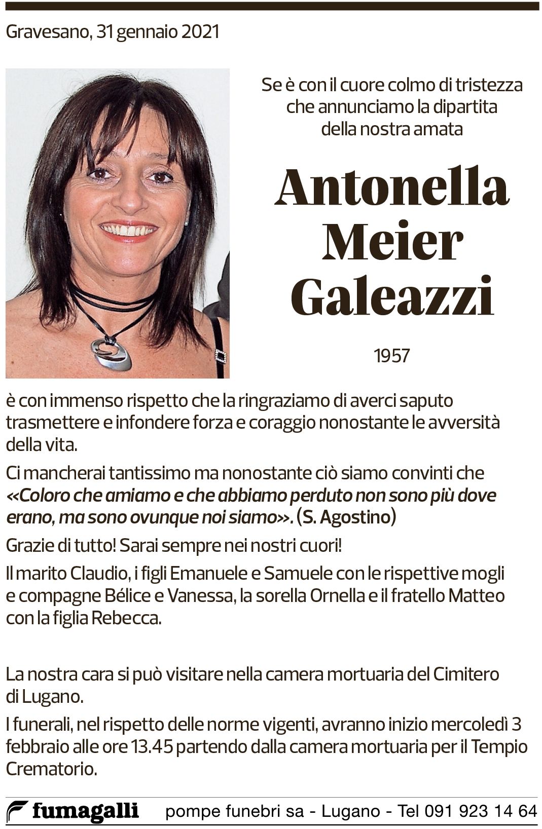 Annuncio funebre Antonella Meier Galeazzi