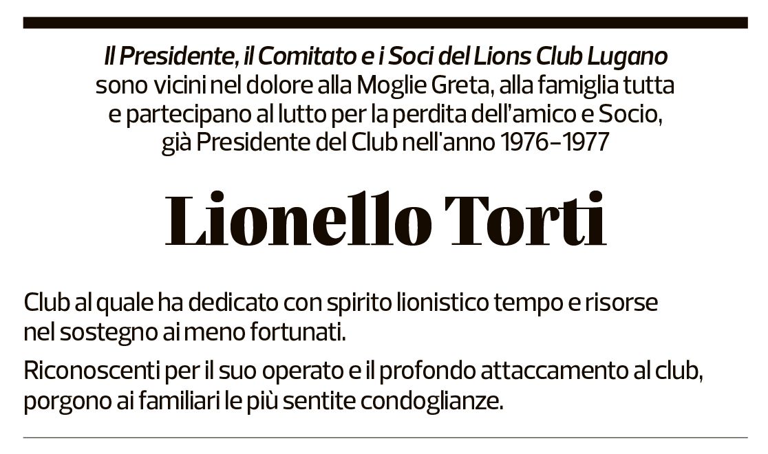 Annuncio funebre Lionello Torti