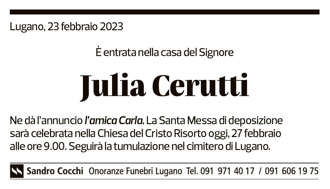 Annuncio funebre Julia Cerutti