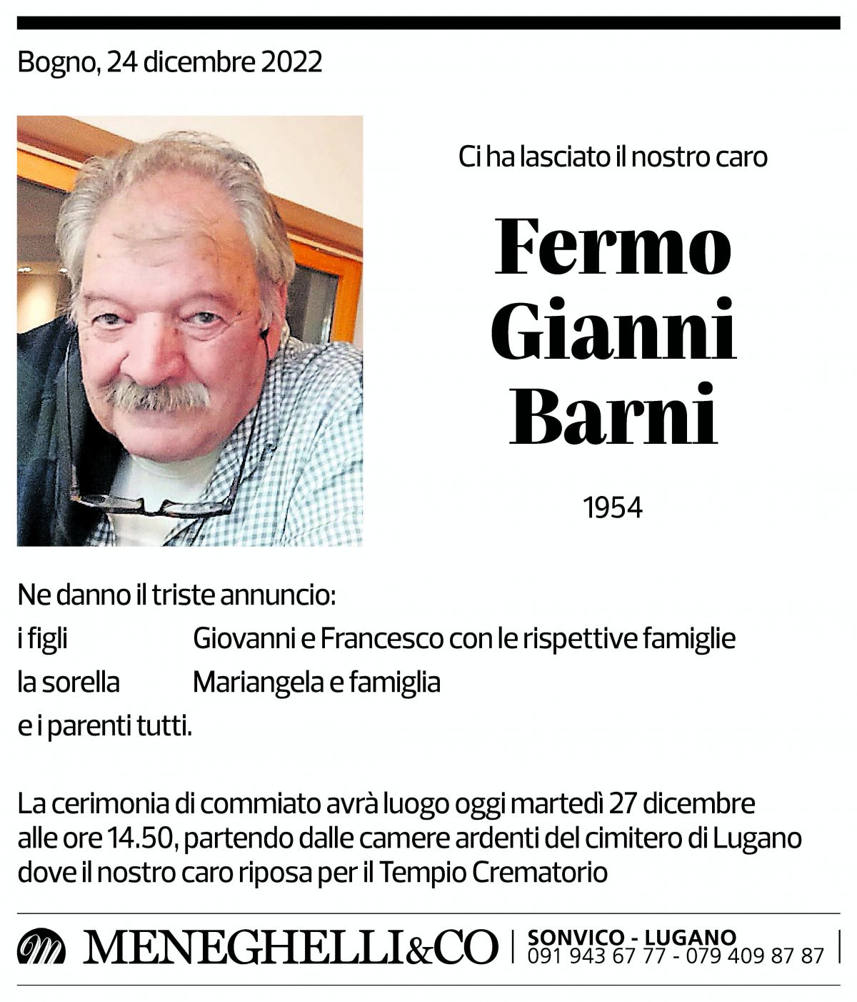 Annuncio funebre Fermo Gianni Barni