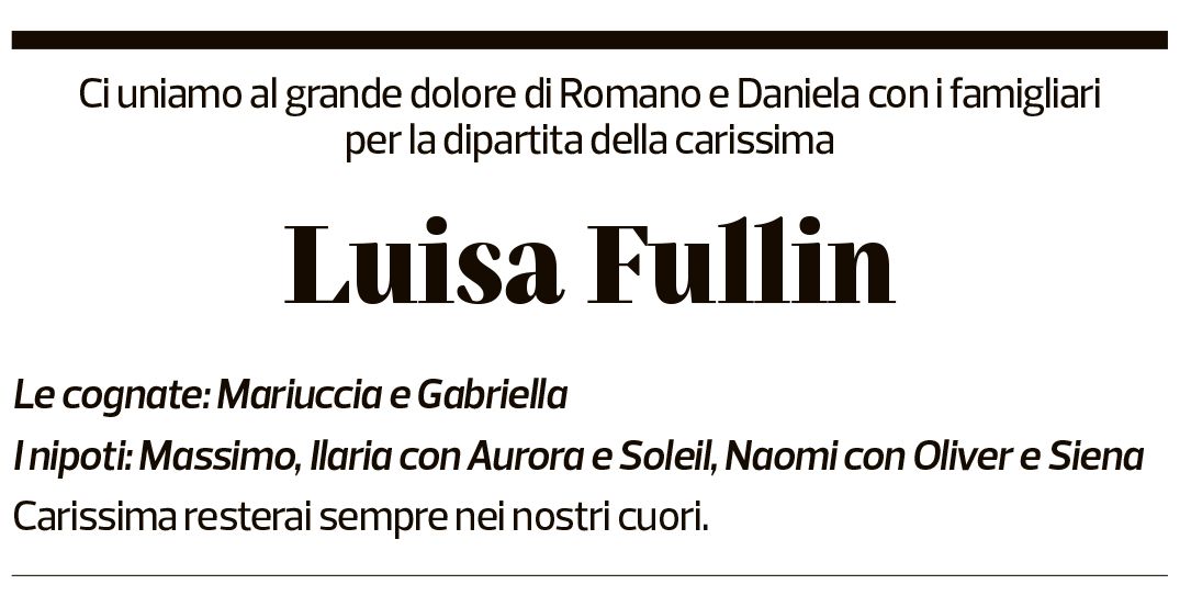 Annuncio funebre Luisa Fullin