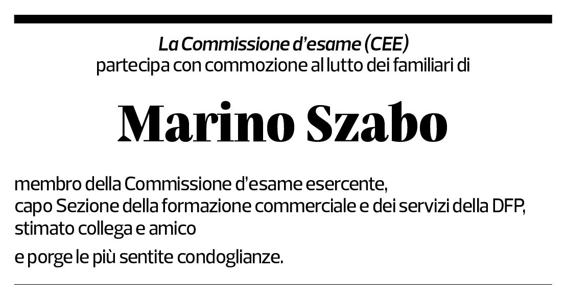 Annuncio funebre Marino Szabo