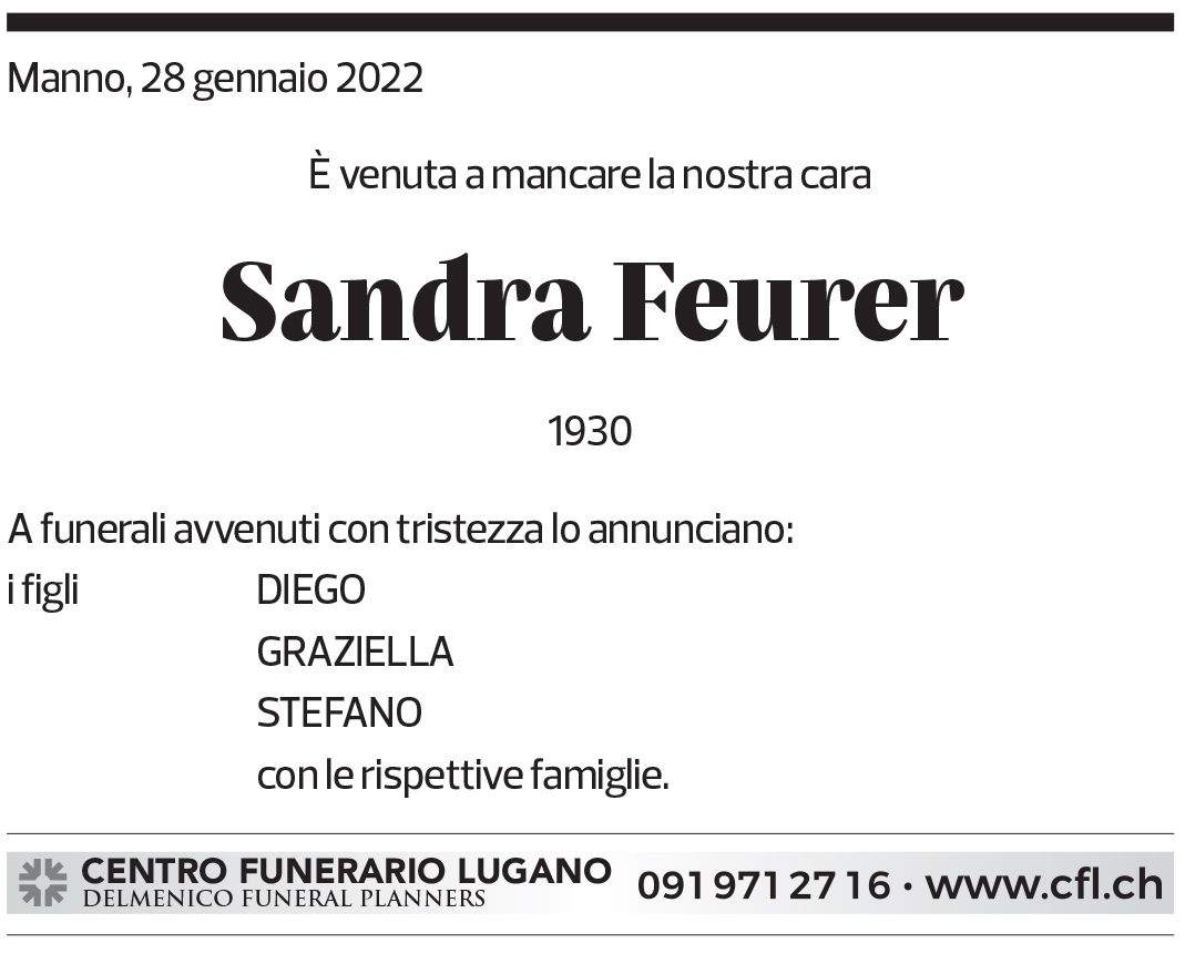 Annuncio funebre Sandra Feurer