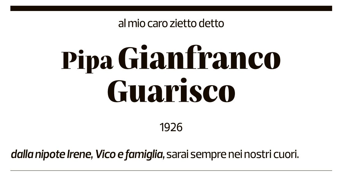 Annuncio funebre Gianfranco Guarisco