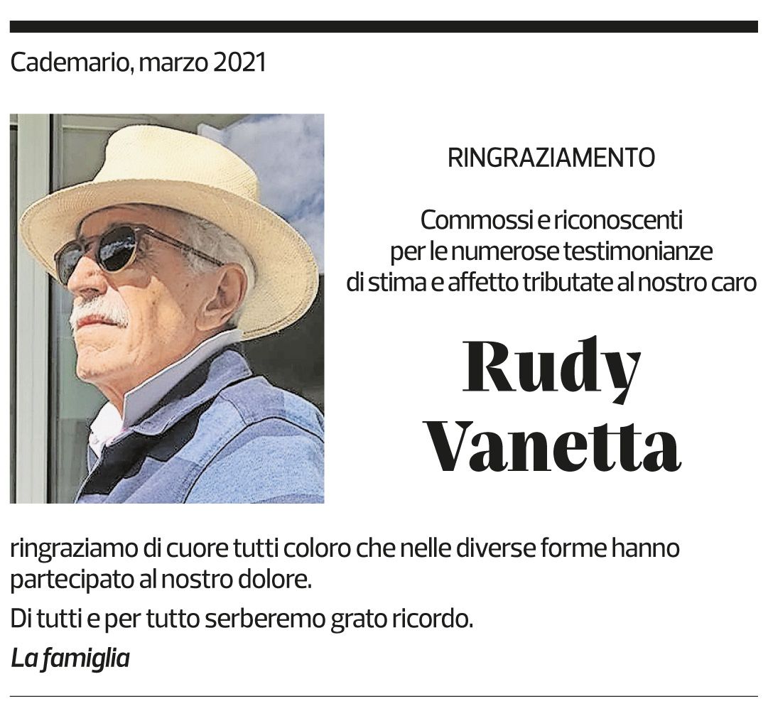 Annuncio funebre Rudy Vanetta