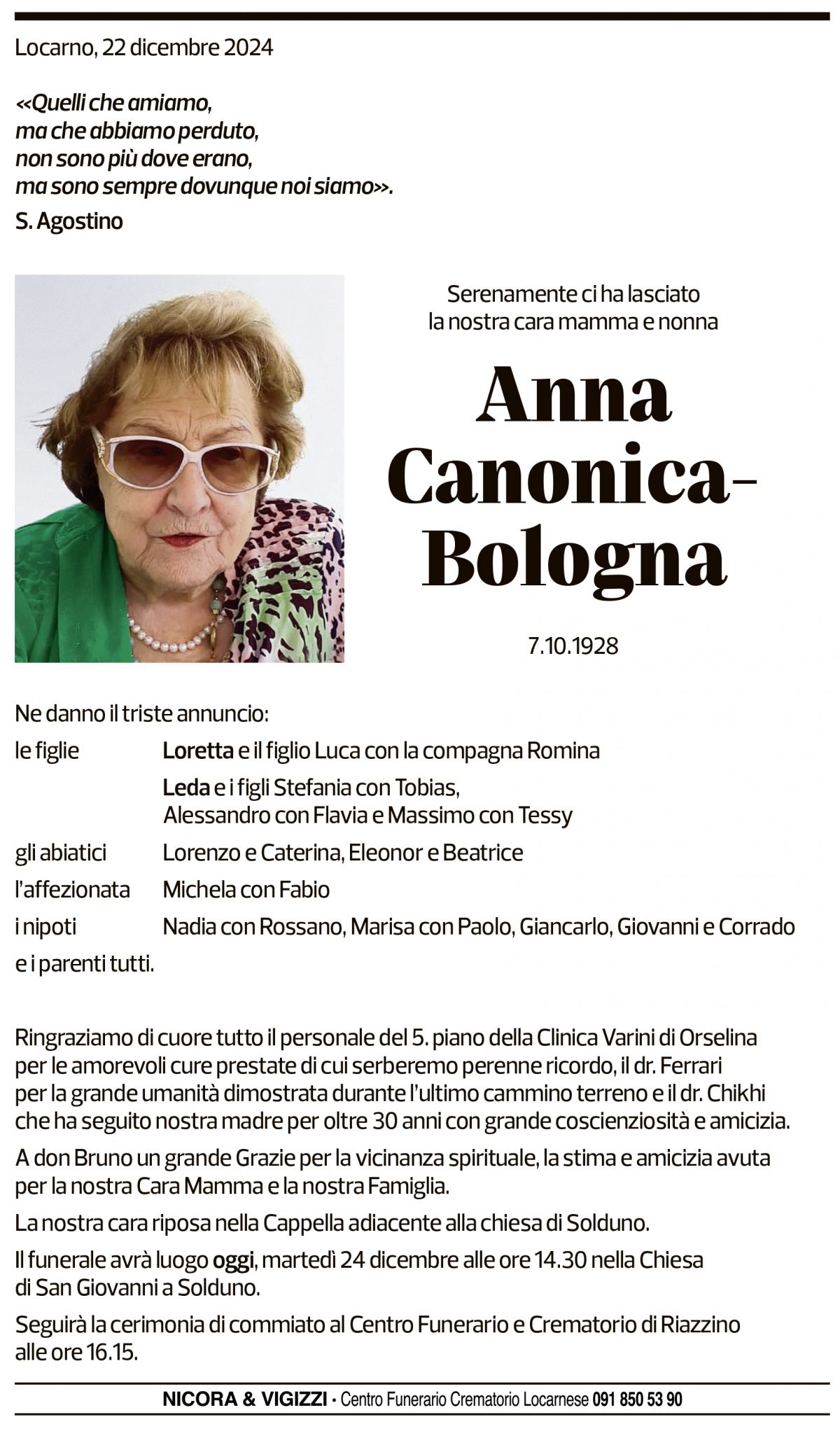 Annuncio funebre Anna Canonica-bologna