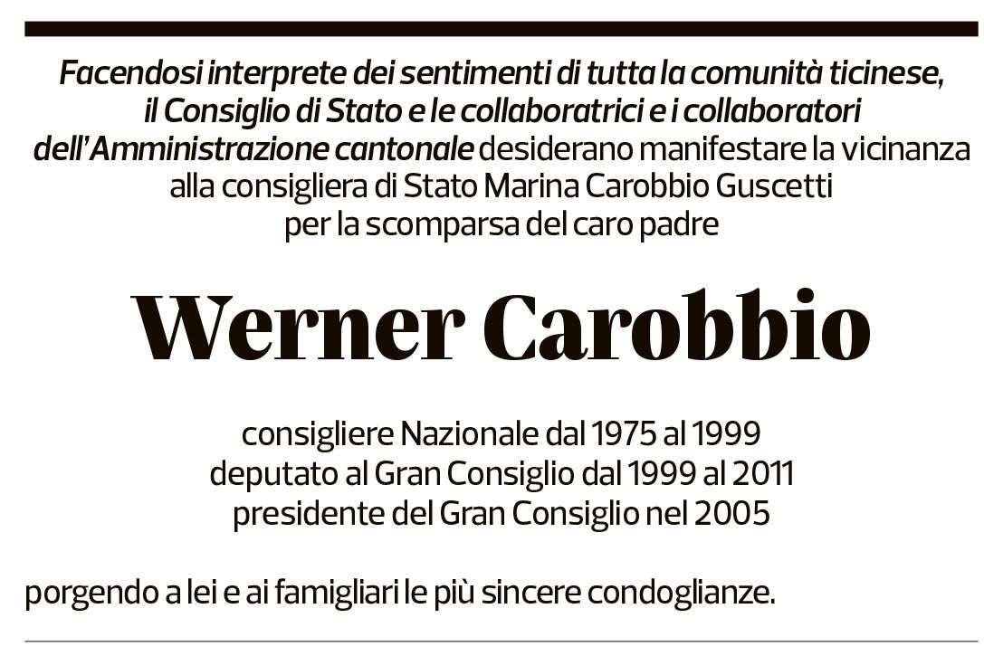 Annuncio funebre Werner Carobbio