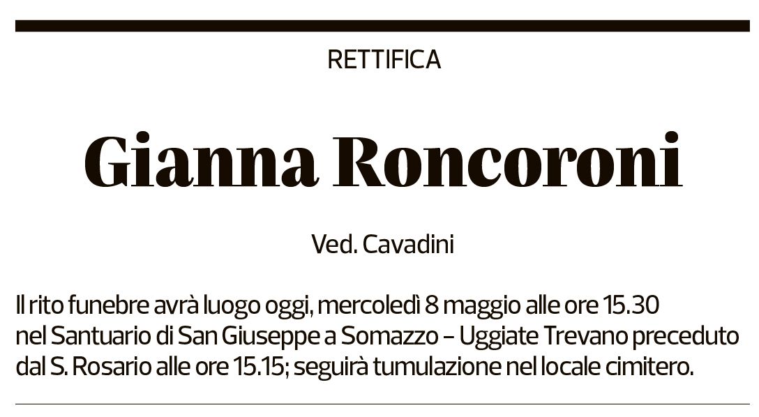 Annuncio funebre Gianna Roncoroni