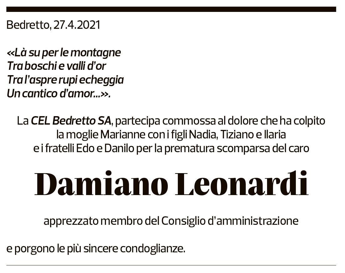 Annuncio funebre Damiano Leonardi