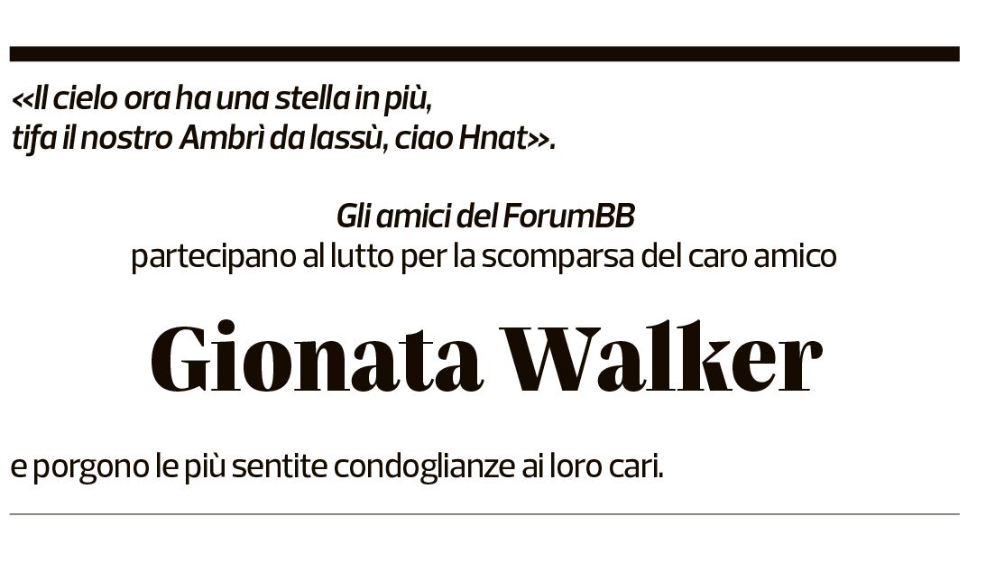 Annuncio funebre Gionata Walker